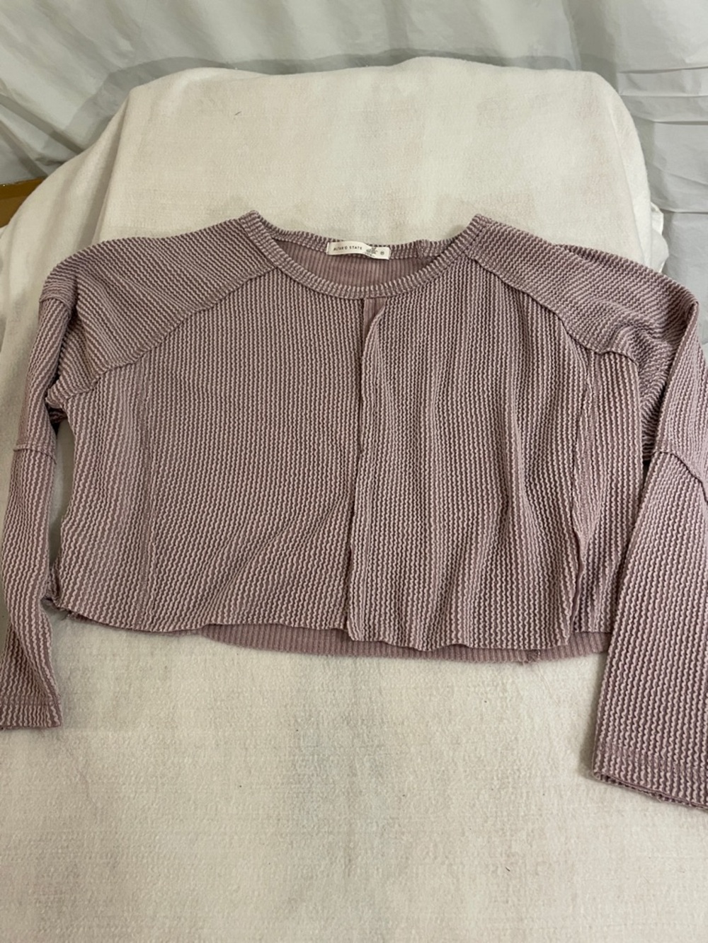 Altar'd State Dusty Mauve Cropped Waffle Knit Long-Sleeve Top